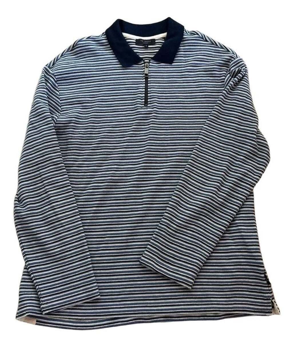 Ted Baker London Striped Half-Zip Long Sleeve Polo Sweater Size 3